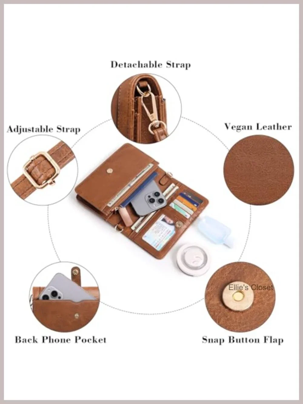 Women's Vegan Leather Crossbody Bag with Phone Pocket and Card Slots